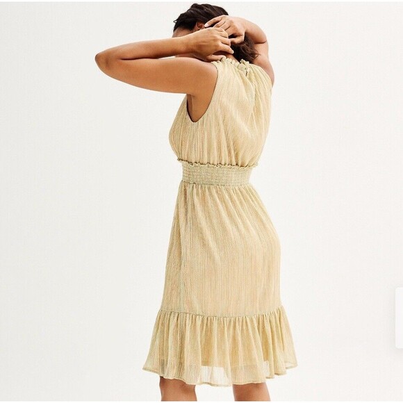 NEW Draper James RSVP Sleeveless Tiered Dress Gold Party Elastic Waist - Picture 4 of 17